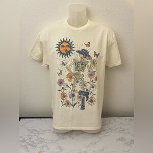 Social Scene western boot motif Women's T-Shirt Size S Butterfly Skeleton Tee